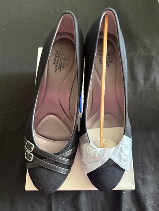 Life Stride Shoes - LifeStride Block Heel Pump Memory Foam Buckle Accent Black Round Toe Women's W